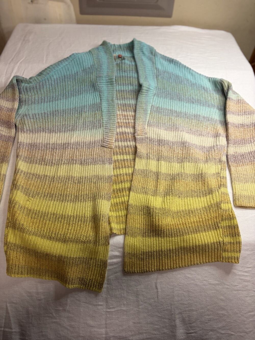 Pilcro Cardigan Women’s M Ombre Striped Open Front Cotton Blend Long Sweater